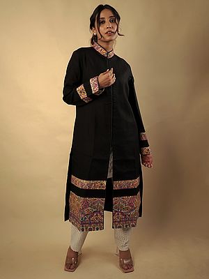 Long Woolen Jacket with Kalamkari Patch