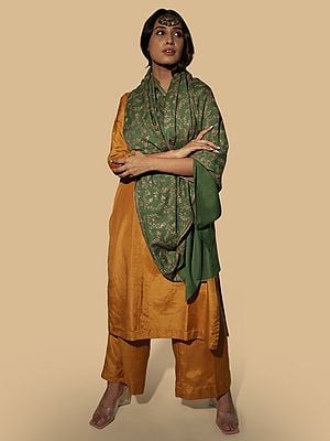 Pashmina Mint Green Shawl with Detailed Floral Kalamkari Embroidery