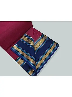 Raspberry-Coulis Pure Cotton Golden Zari Paisley Motif Border Plain Saree