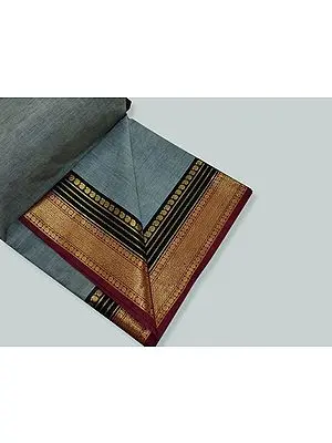 Neutral-Gray Pure Cotton Zari Work Chakra-Kalka Pattern Border Saree