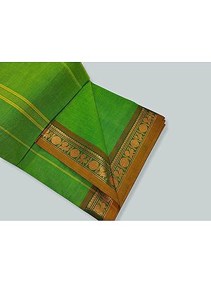 Green Pure Cotton Chakra-Bird Pattern Border Plain Saree