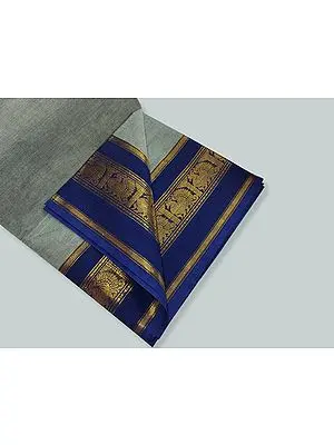 Mirage-Gray Pure Cotton Plain Saree With Bird Zari Woven Pattern Border