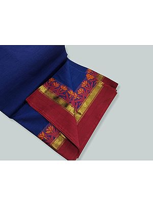 Blue Pure Cotton Saree With Floral Pattern Weave Border