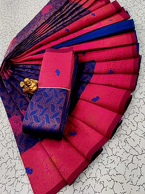 Red Kubera Silk Leaf Pattern Saree With Blouse And Phool Bail Border