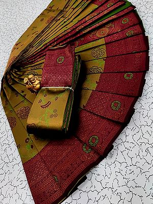 Kubera Silk Floral Bail Pattern Saree With Blouse And Rich Pallu