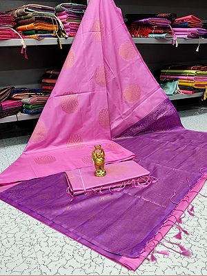 Pink-Frosting Karishma Silk Saree With Blouse And Paisley Pattern Pallu