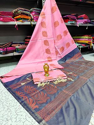 Pink-Tulle Karishma Silk Phool Butta Saree With Contrast Blouse