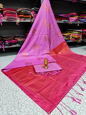 Pink-Frosting Karishma Silk Butta Pattern Saree With Contrast Blouse