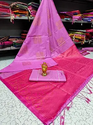 Fuchsia-Pink Karishma Zari Saree With All-Over Butta And Leaf Vine Patter Pallu