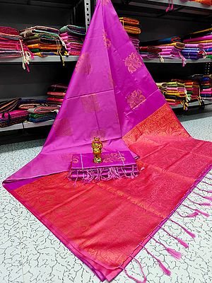 Neon-Pink Karishma Silk Saree With Blouse And Kalka Bail Pattern Pallu