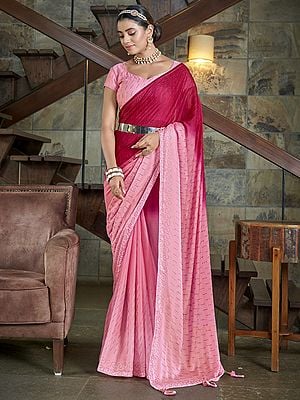 Rangoli Silk Ombre Saree with All-Over Sequins, Swarovski, Diamond, Thread Embroidery and Latkan Pallu