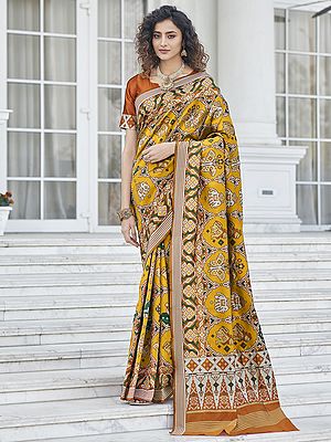 Patola Silk Saree with Blouse and All-Over Animal-Bird Pattern