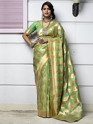 Banarasi Silk Zari Woven Saree with Blouse and Floral Pattern Pallu