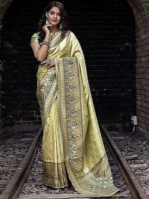 Banarasi Silk Saree with Matching Blouse and All-Over Floral Pattern