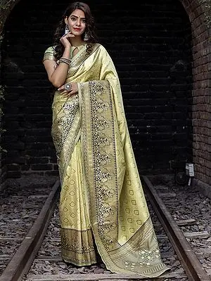 Banarasi Silk Saree with Matching Blouse and All-Over Floral Pattern