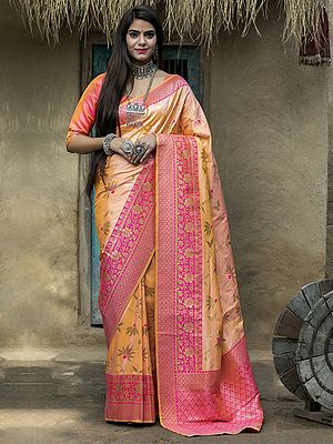 Banarasi Silk Phool Bail Pattern Saree with Zari Woven