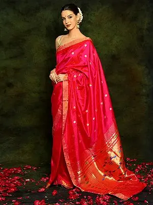 Magenta Pink Maharani Paithani Saree with Chattai Border and Zari Butta