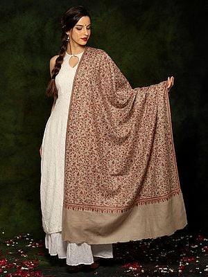 Pure Pashmina Natural Color Sozni All Over Shawl from Kashmir
