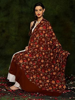 Paisley Aari Embroidery Fine Woolen Shawl from Kashmir