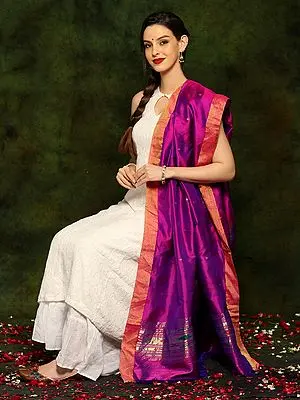 Violet Pure Silk Paithani Dupatta with Zari Butta and Border