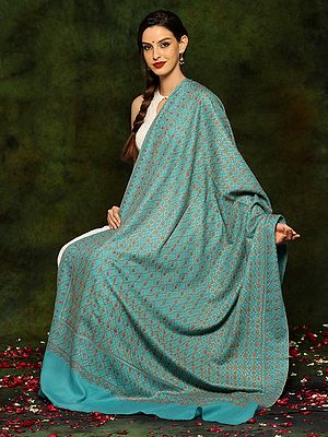 Pure Woolen Shawl with Detailed Floral Threadwork All Over