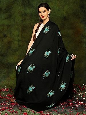 Pure Woolen Shawl with Detailed Floral Aari Butta Embroidery