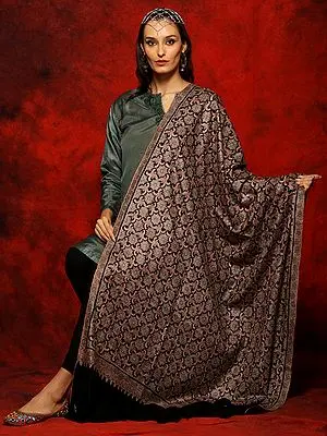 Silk Sozni Jamawar Black Pure Pashmina Embroidered Shawl