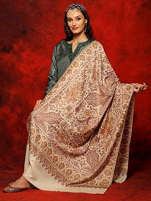 Off-White Pure Pashmina All-Over Sozni Multicolored Embroidery Shawl