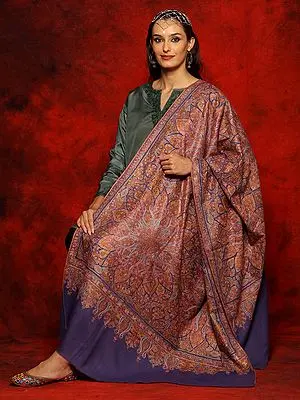 Violet Pure Pashmina Sozni Jamawar Embroidered Shawl