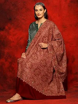 Maroon Pure Pashmina Sozni Jamawar Embroidered Shawl