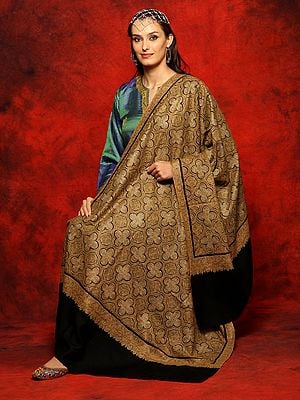 Black Pure Pashmina All-Over Sozni Jamawar Embroidered Shawl