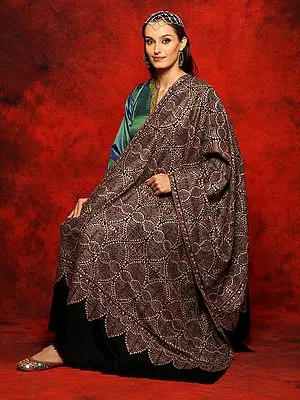 Pashmina Black Papier Mache Jamawar Shawl with Multicolored Embroidery