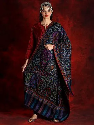 Pashmina Navy-Blue Colored Kani Shawl