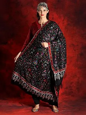Pashmina Black Colored Kani with Kalamkari Palla Shawl