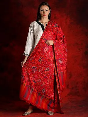 Pure Pashmina Red Colored Kani Shawl