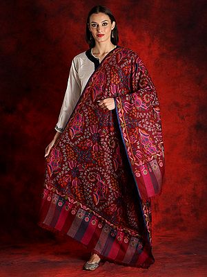 Pure Pashmina Floral Pattern Maroon Colored Kani Shawl