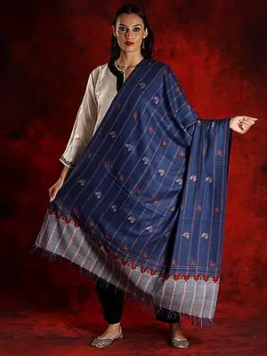 Powder-Blue Butti Kani Pure Pashmina Shawl
