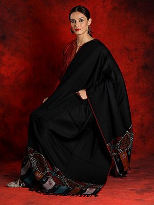 Pure Pashmina Black Colored Kani Shawl with Palla