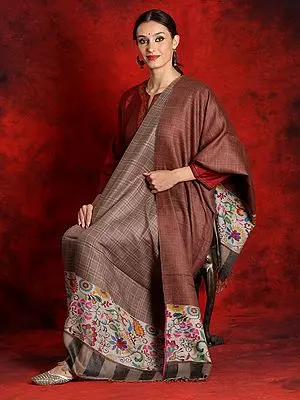 Pure Pashmina Natural Checkered Kani Reversible Shawl with Double Shaded Palla