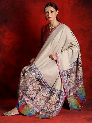 Pure Pashmina Natural Kalamkari Shawl with Mango Motif Palla