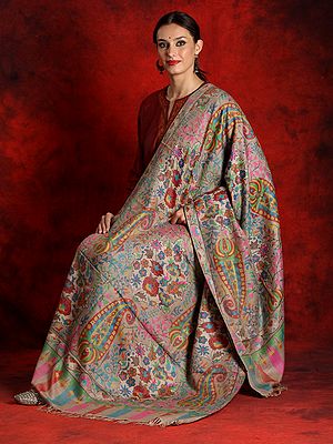 Pure Pashmina Natural Kani Shawl With All Over Paisley-Floral Motif