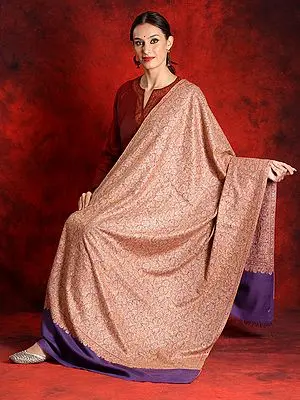 Pure Pashmina Sozni Purple Colored Jamawar Shawl with Heavy Embroidery