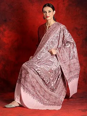 Pure Pashmina Sozni Baby-Pink Colored Jamawar Shawl with Heavy Embroidery