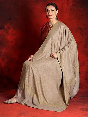 Pure Pashmina Natural Tone Colored Sozni Jamawar Shawl with All-Over Embroidery