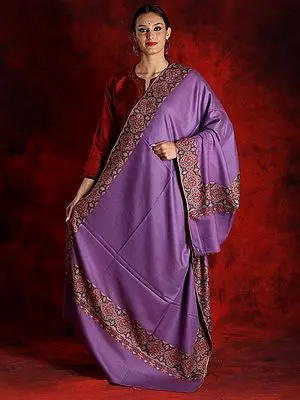 Pure Pashmina Purple Colored Sozni Embroidered Border Shawl