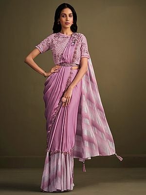 Light-Purple Satin Silk Designer Saree with Malai Silk Blouse and Latkan Pallu
