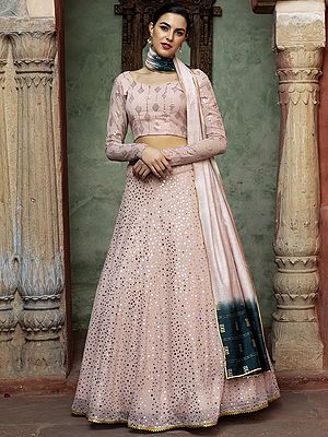 Dusty-Pink Georgette Fancy Sequins Embroidered Lehenga Choli With Viscose Cotton Dupatta
