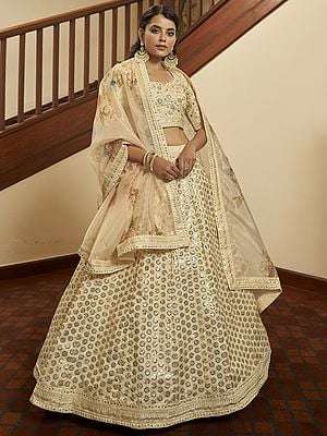 Art Silk Lehenga Choli With All Over Thread-Sequins Embroidered Chakra And Printed Organza Dupatta