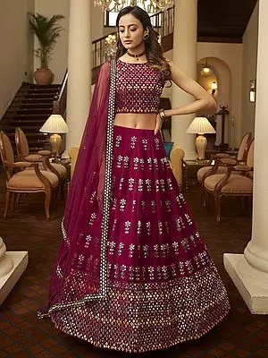 Georgette Lehenga Choli with Thread-Gota Patti Embroidery and Net Dupatta