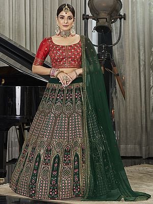 Georgette Mughal Motif Thread-Sequins Embroidered Lehenga Choli With Net Dupatta